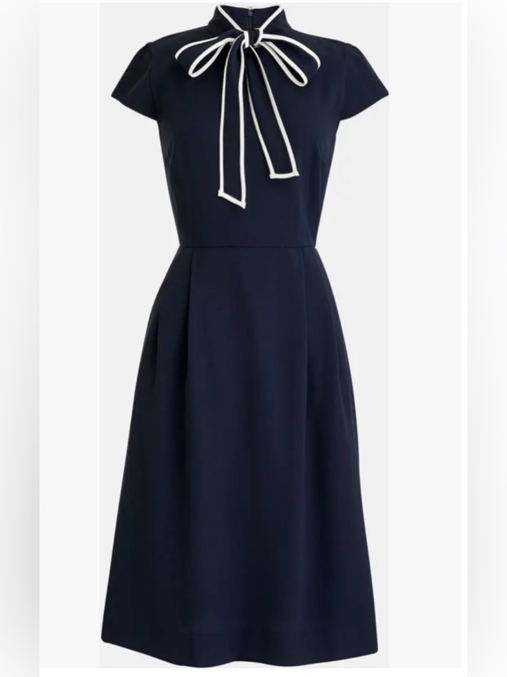 J. Crew Navy Blue Tie Neck Midi Fit and Flare Dress